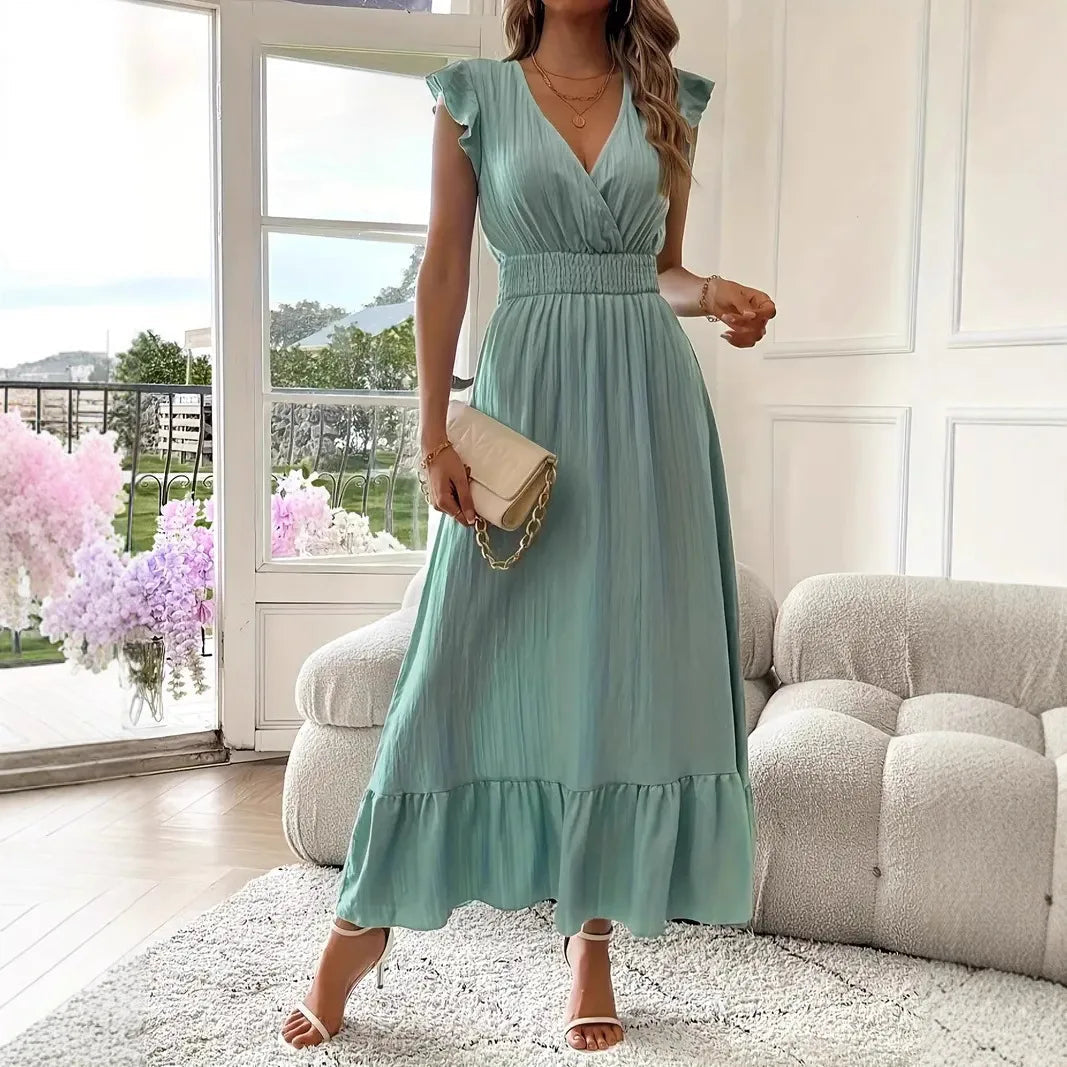 aki maxi dress Elegant Flutter Sleeve Cocktail – Clothing Week 37 2025 Global Trend Stretch silk charmeuse full Berylove Women Ivory A-Line Style:Polka Dot