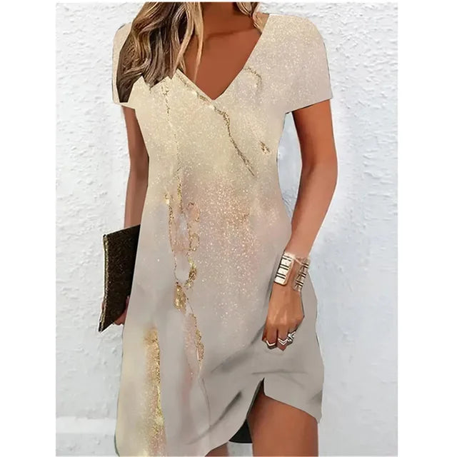 Glitter Print V Neck Cocktail Dress – Aki Clothing