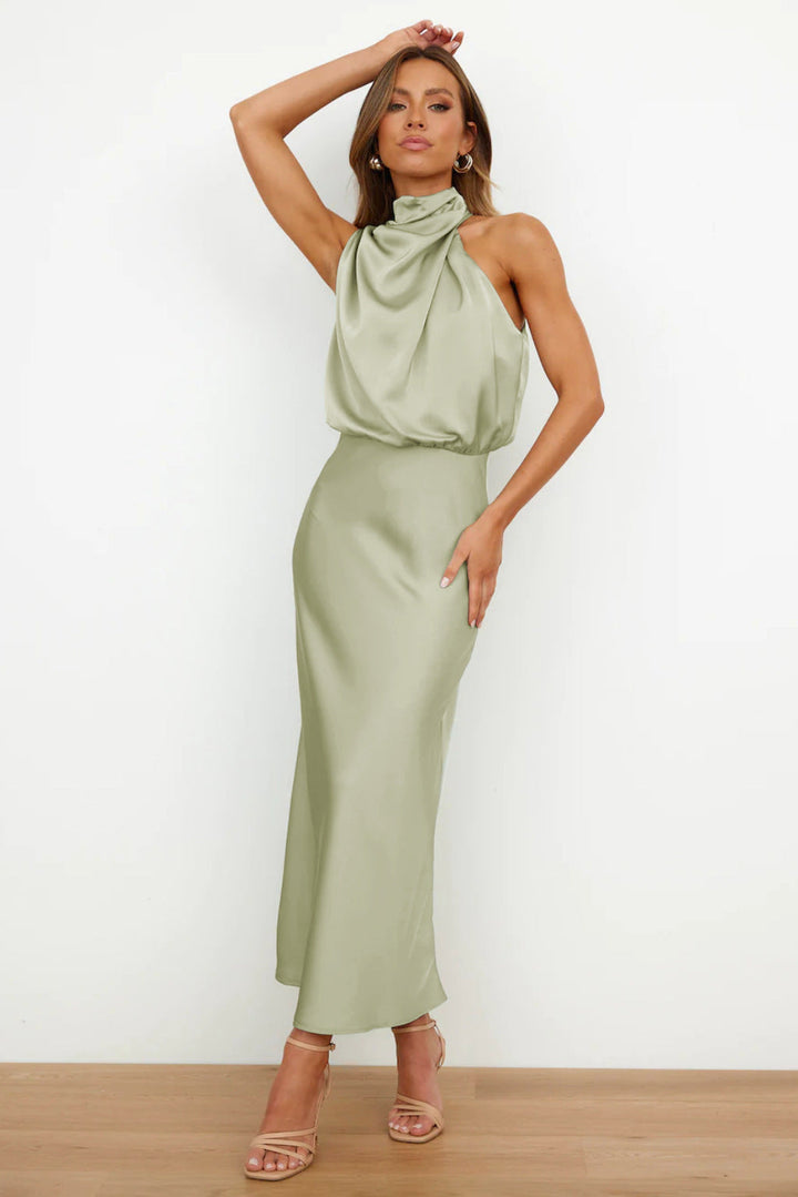 Adriana | Satin Halter Neck Maxi Cocktail Dress