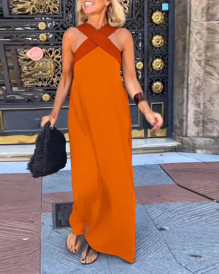 Cross Over Halter Neck Maxi Dress
