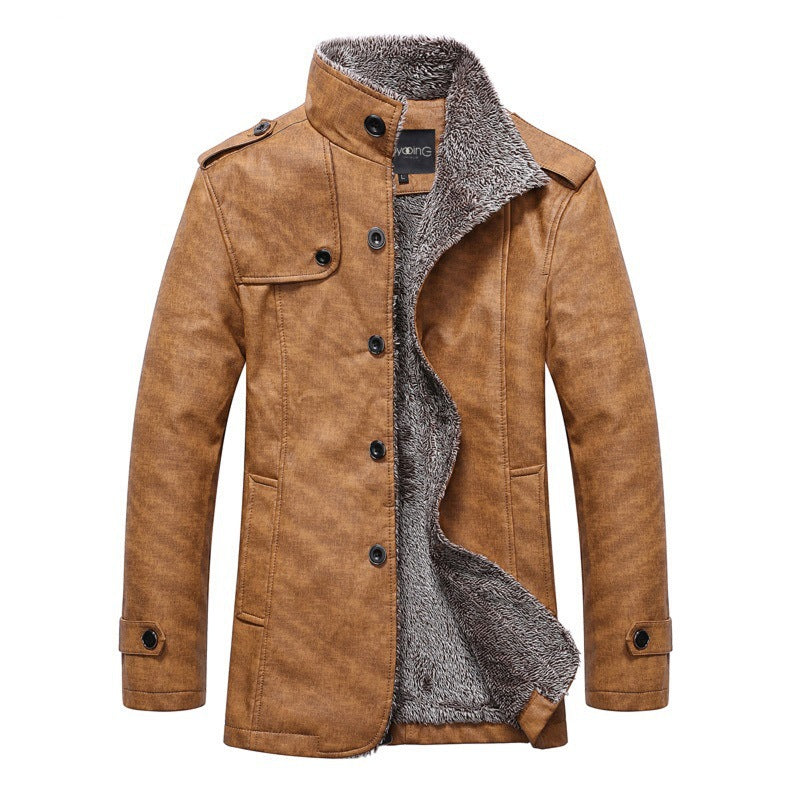 Men's Sherpa-Lined Winter Jacket with Stand Collar