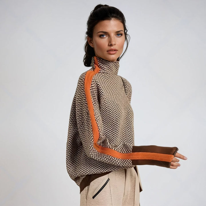 Women's Houndstooth Turtleneck Jumper with Contrast Cuffs
