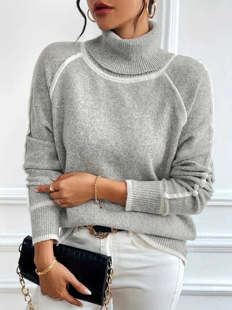 Women's Roll Neck Jumper with Raglan Sleeves in Relaxed Fit