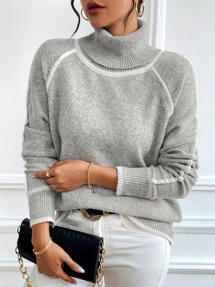 Women's Roll Neck Jumper with Raglan Sleeves in Relaxed Fit