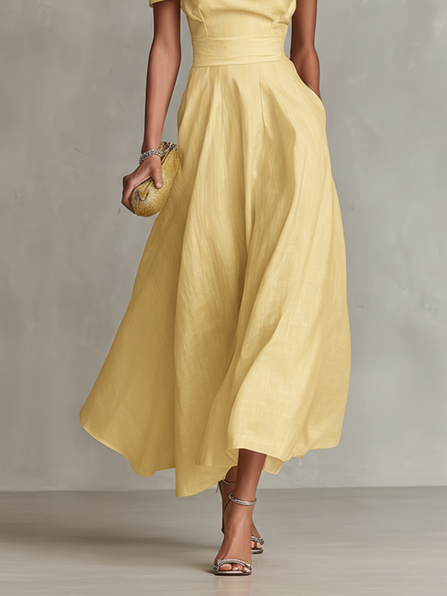 Women's Linen One-Shoulder Maxi Dress