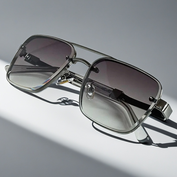 Square Metal Frame Sunglasses with Gradient Lenses