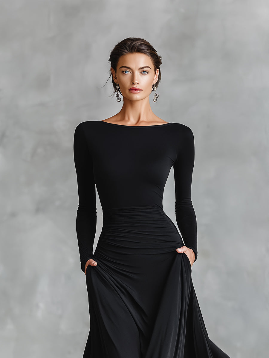Celeste | Formal Ruched Long Sleeve Maxi Dress