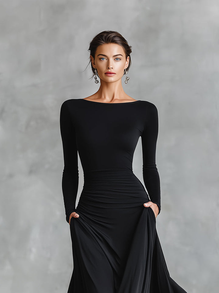 Celeste | Formal Ruched Long Sleeve Maxi Dress