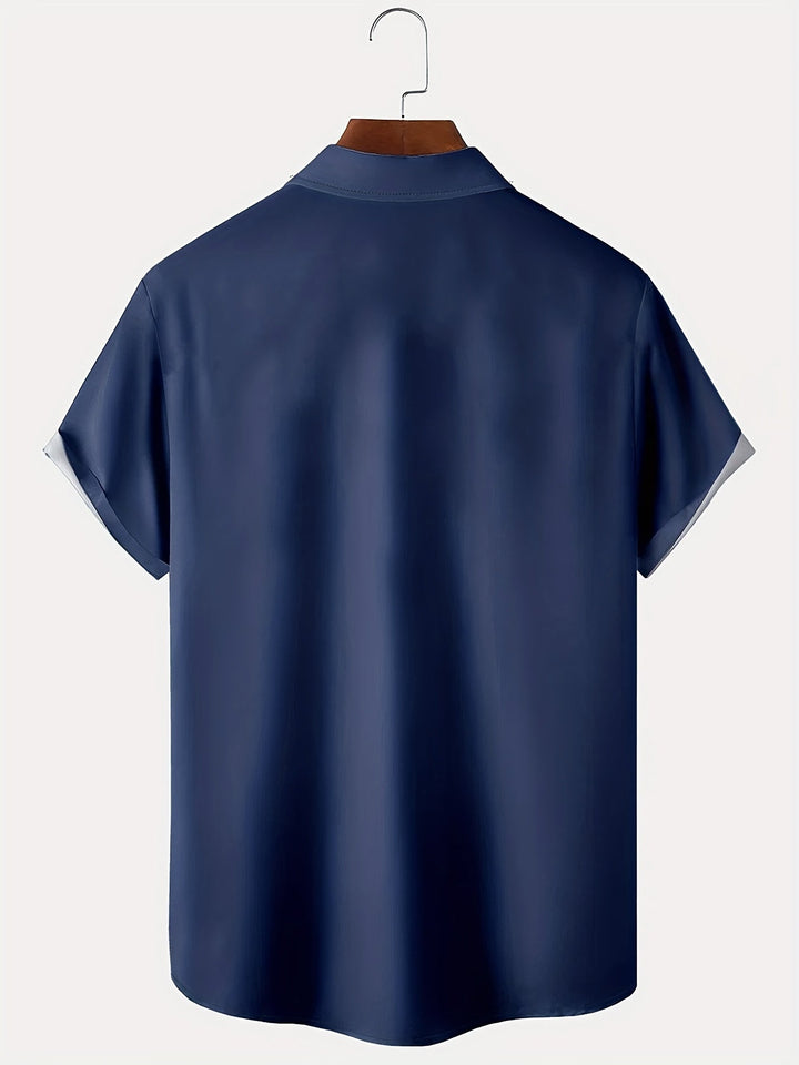 Men's Short Sleeve Colourblock Shirt with Diamond Print