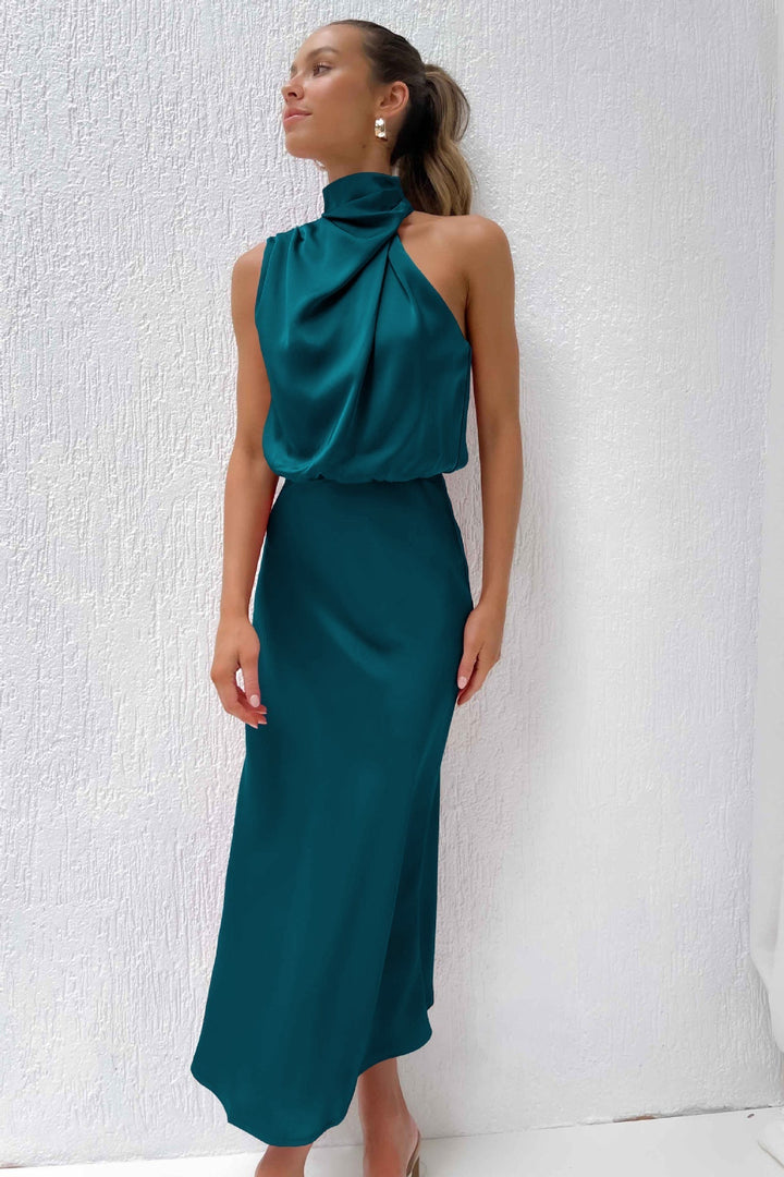 Adriana | Satin Halter Neck Maxi Cocktail Dress
