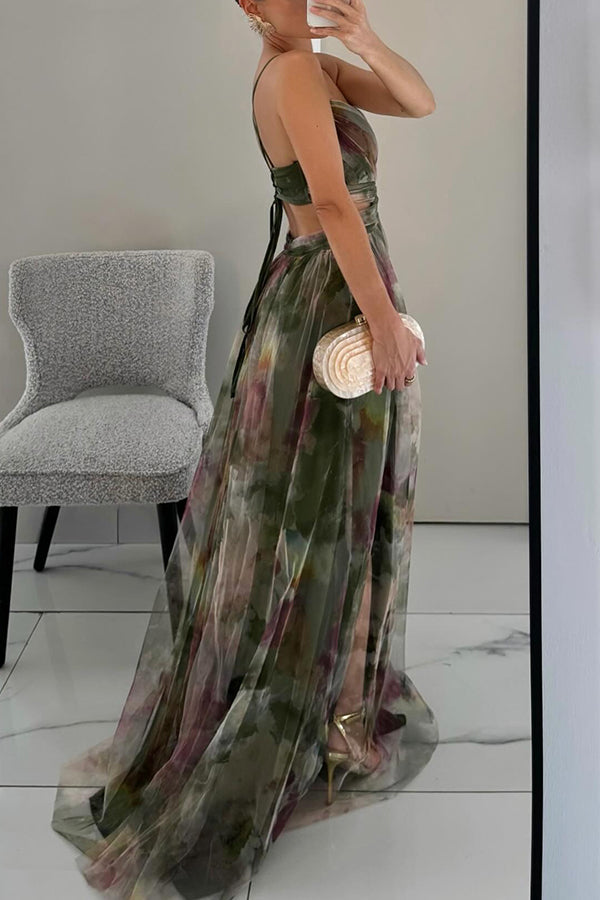 Women's Cut-Out Maxi Dress with Wrap Bodice