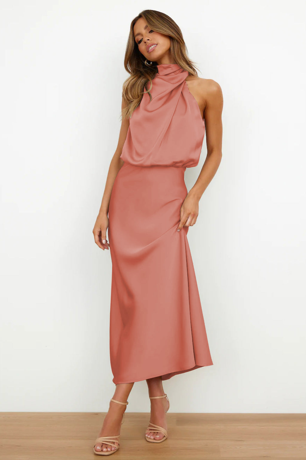 Adriana | Satin Halter Neck Maxi Cocktail Dress