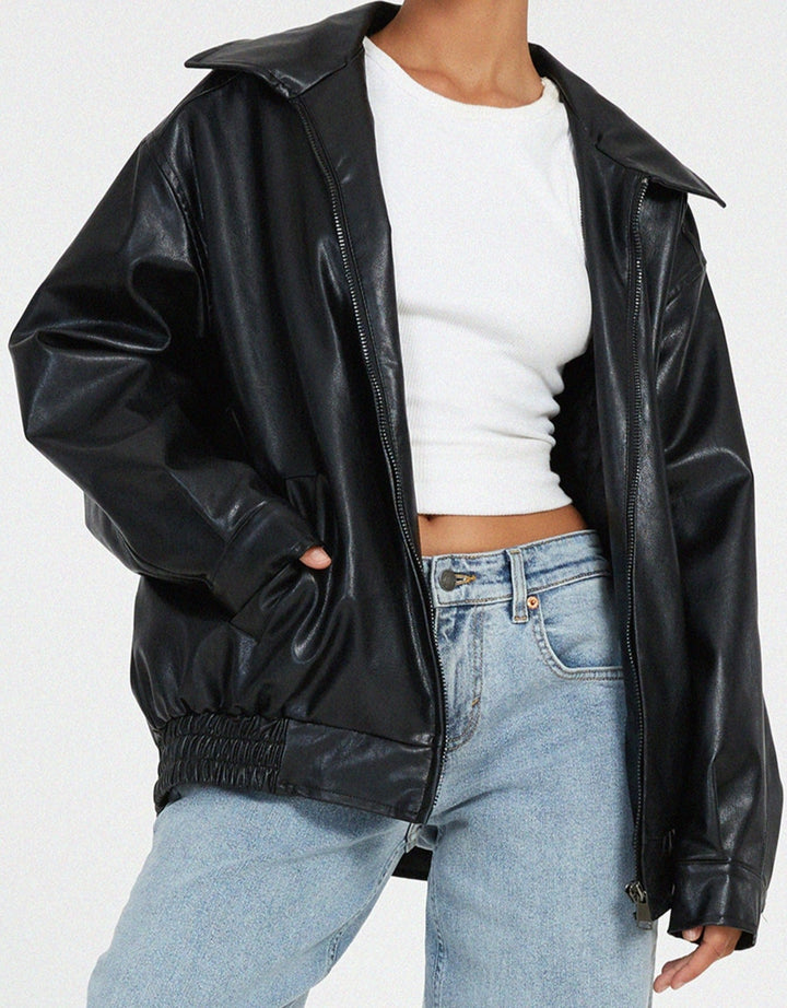Scarlett | Oversized Leather Bomber Jacket