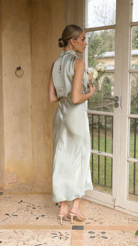 Alessia | Satin High Neck Wedding Guest Dress