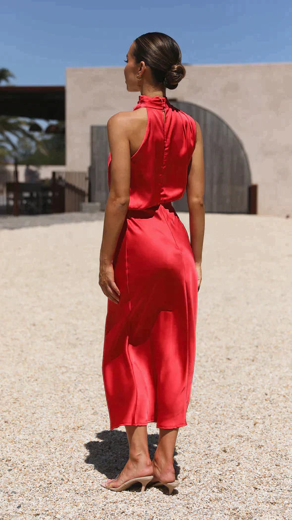 Alessia | Satin High Neck Wedding Guest Dress