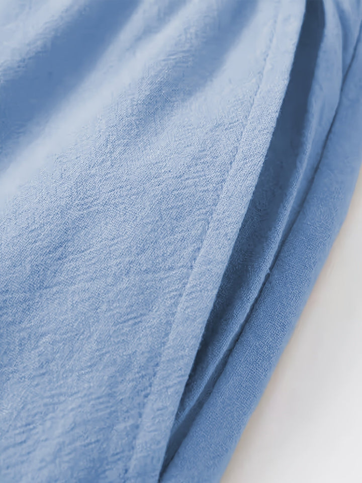 Men's Crinkled Linen Wide-Leg Drawstring Pants