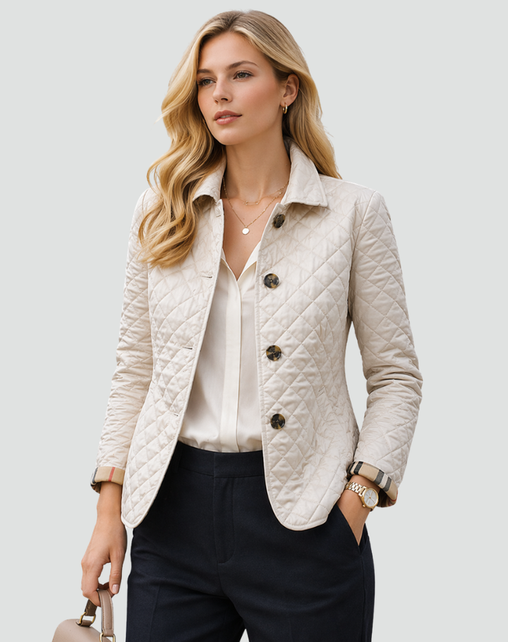 Women's Quilted Button Front Jacket with Structured Collar