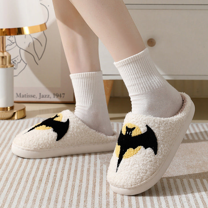 Halloween Bat Print Slippers with Fleece Lining