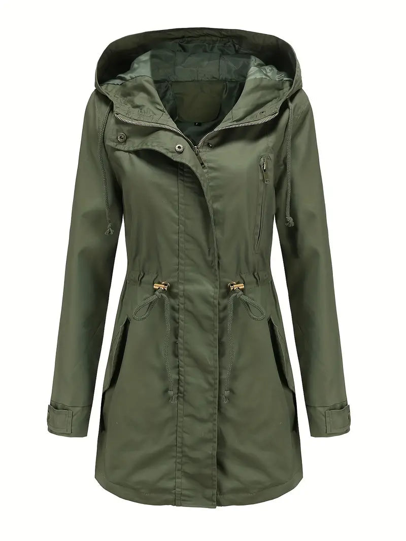 Women's Water-Resistant Long Parka with Drawstring Hood