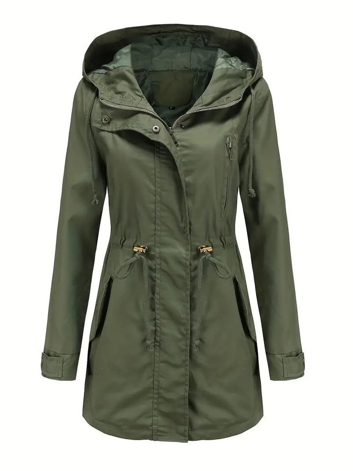 Women's Water-Resistant Long Parka with Drawstring Hood