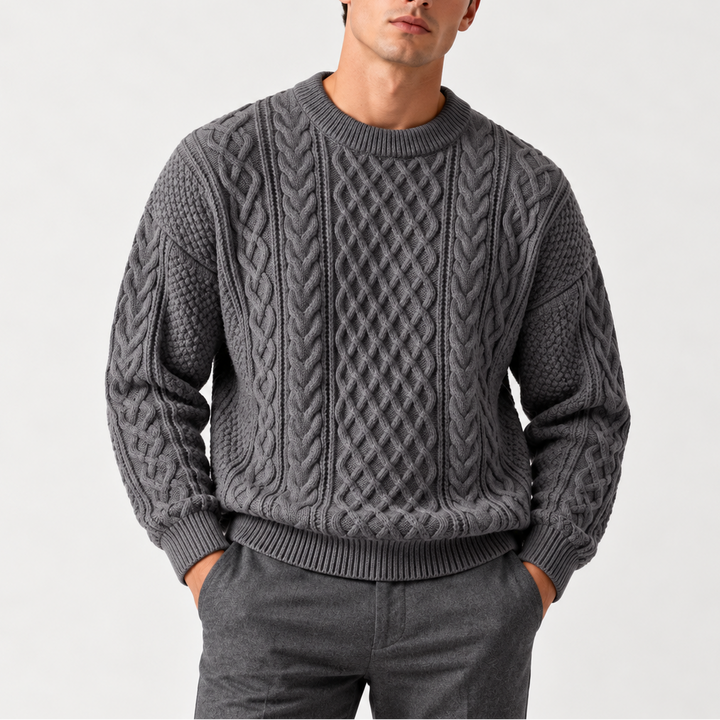 Men's Cable Knit Crew Neck Jumper in Relaxed Fit