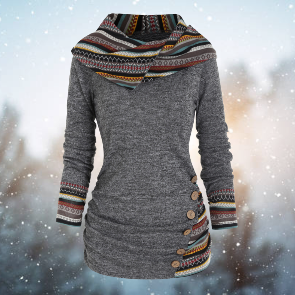 Women's Fleece Hoodie with Tribal Print Hood