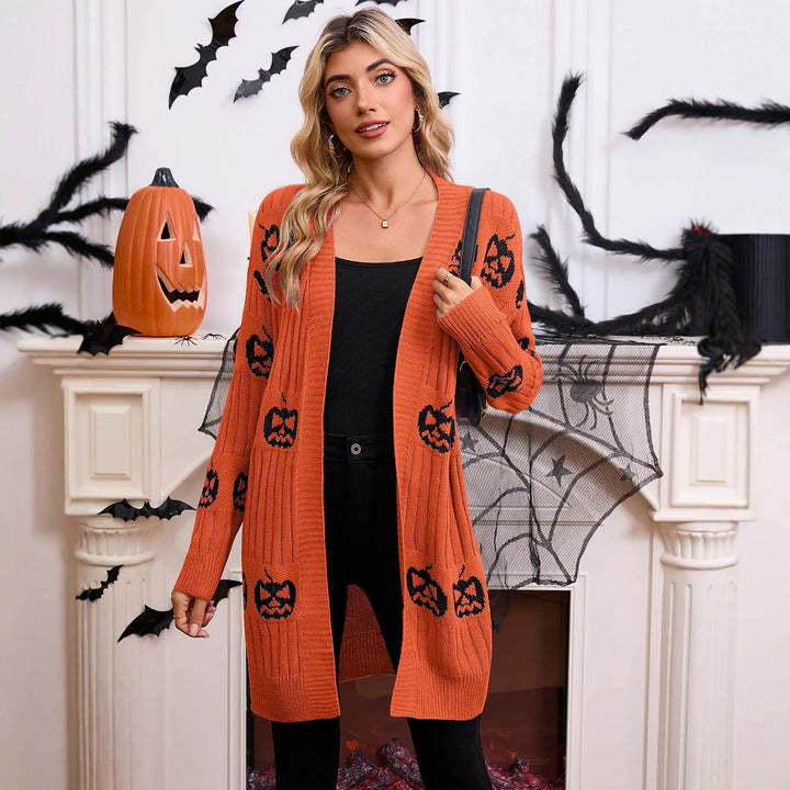 Women's Pumpkin Print Halloween Cardigan