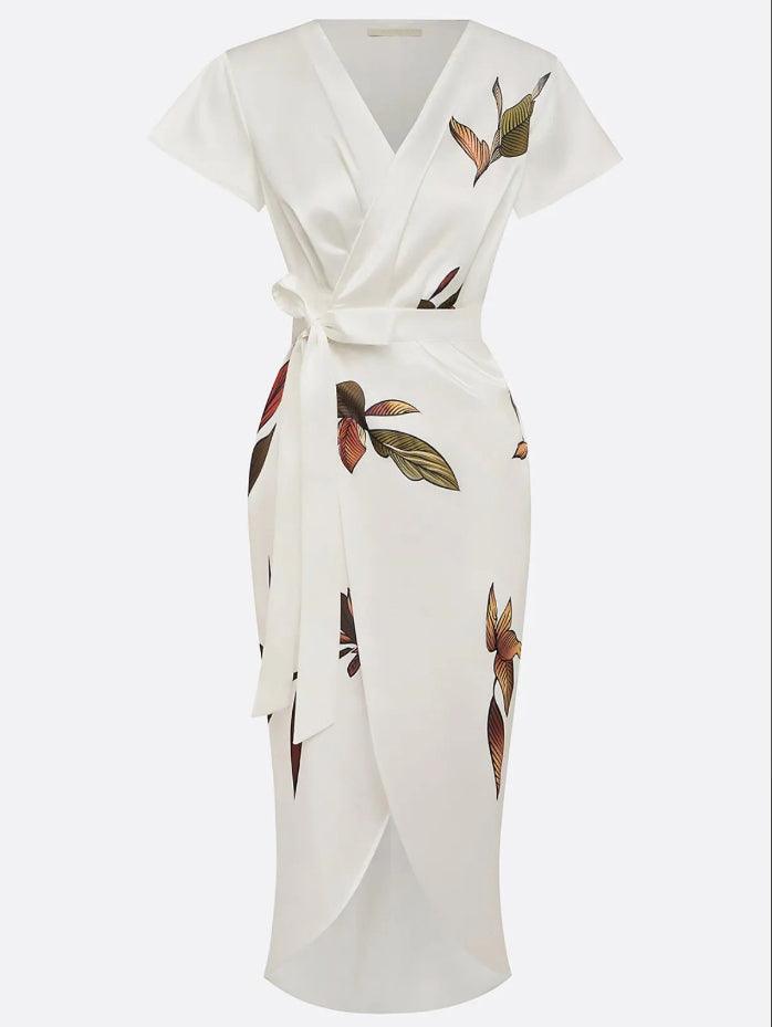Women's Floral Maxi Wrap Dress with Tie Waist