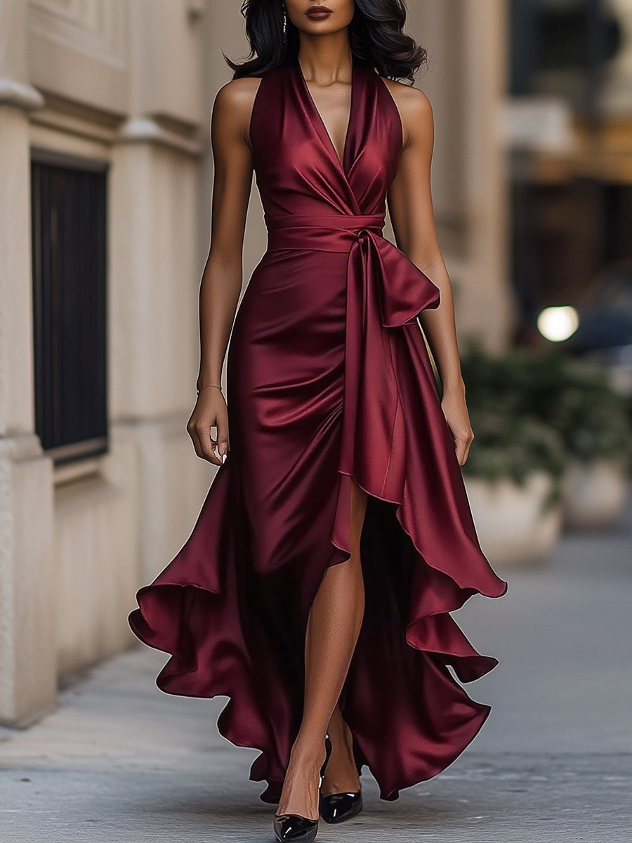 Arabella | Satin Halter Neck Occasion Maxi Dress