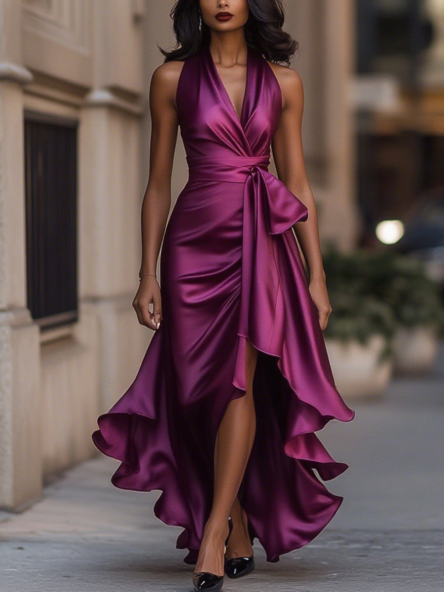 Arabella | Satin Halter Neck Occasion Maxi Dress