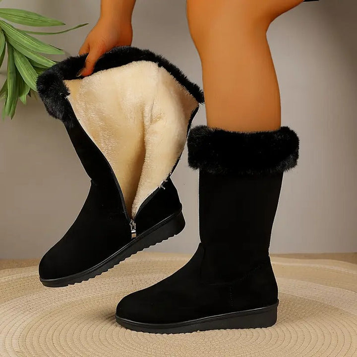 Women's Leather Orthopaedic Snow Boots with Faux Fur Trim
