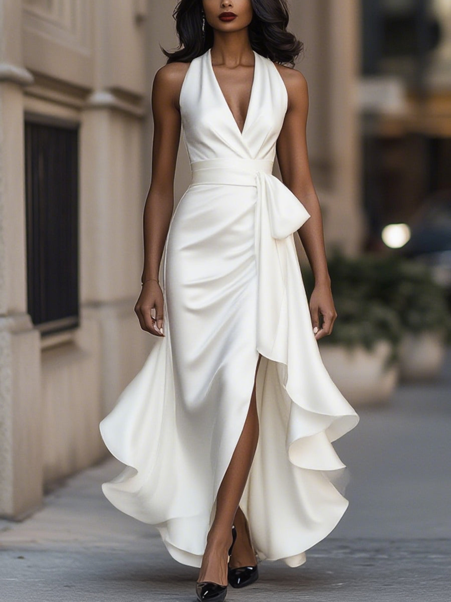 Arabella | Satin Halter Neck Occasion Maxi Dress