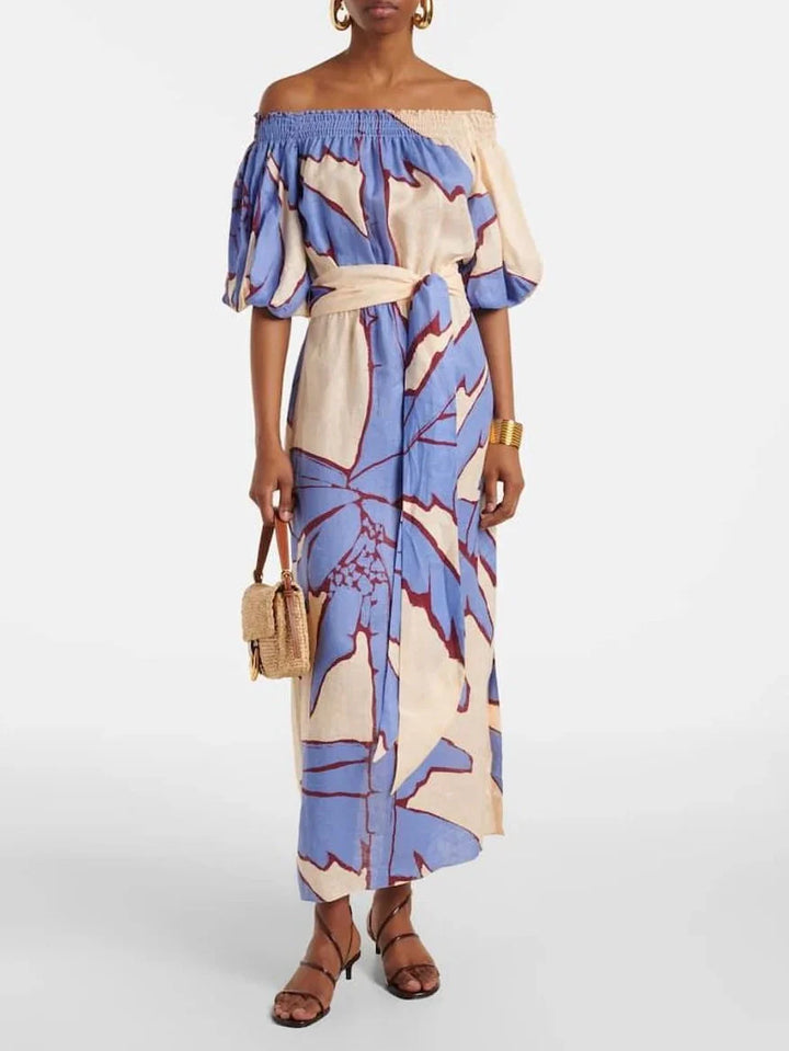 Elara | Off Shoulder Botanical Print Maxi Dress