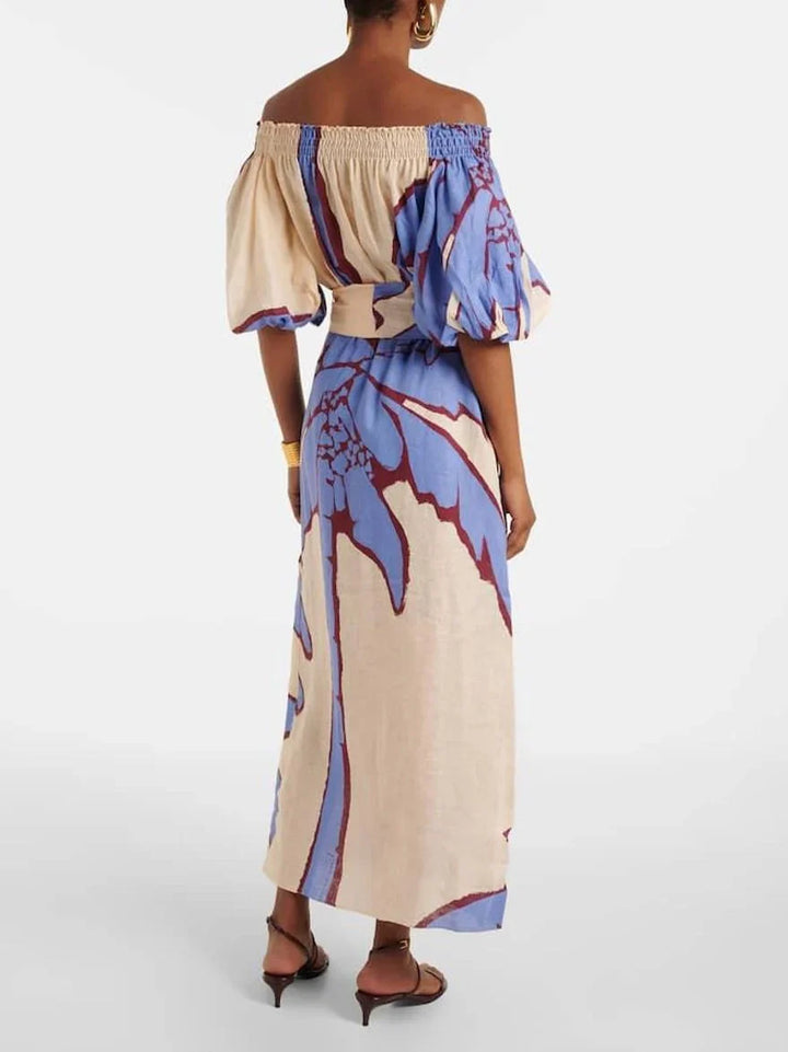 Elara | Off Shoulder Botanical Print Maxi Dress