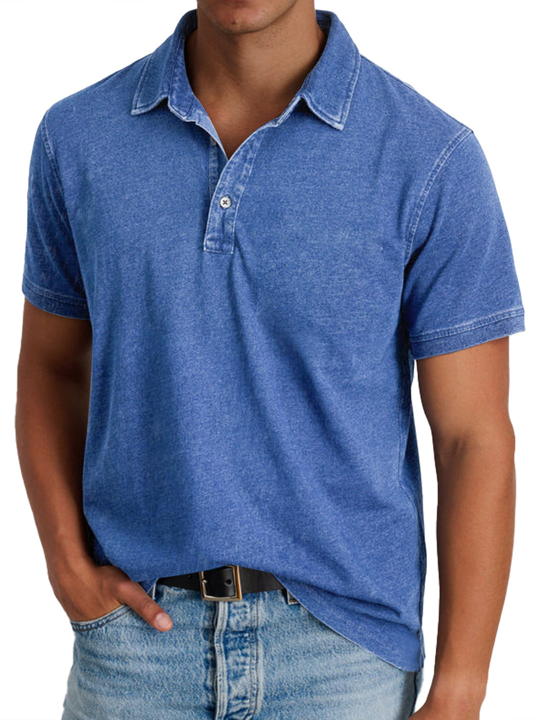Men's Short Sleeve Polo Shirt with Button Placket