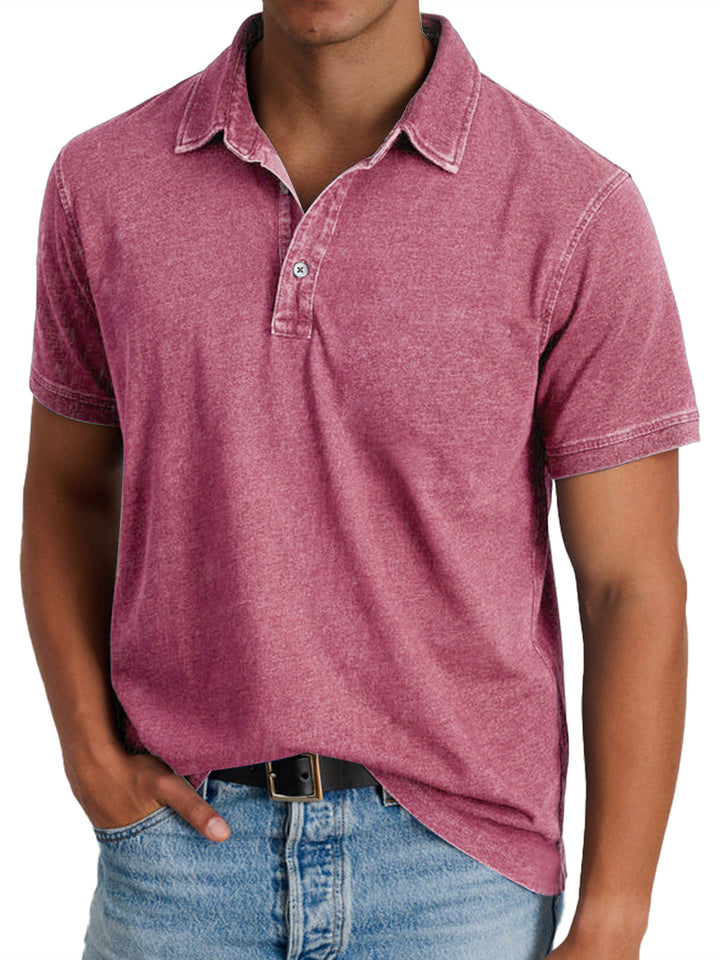Men's Short Sleeve Polo Shirt with Button Placket