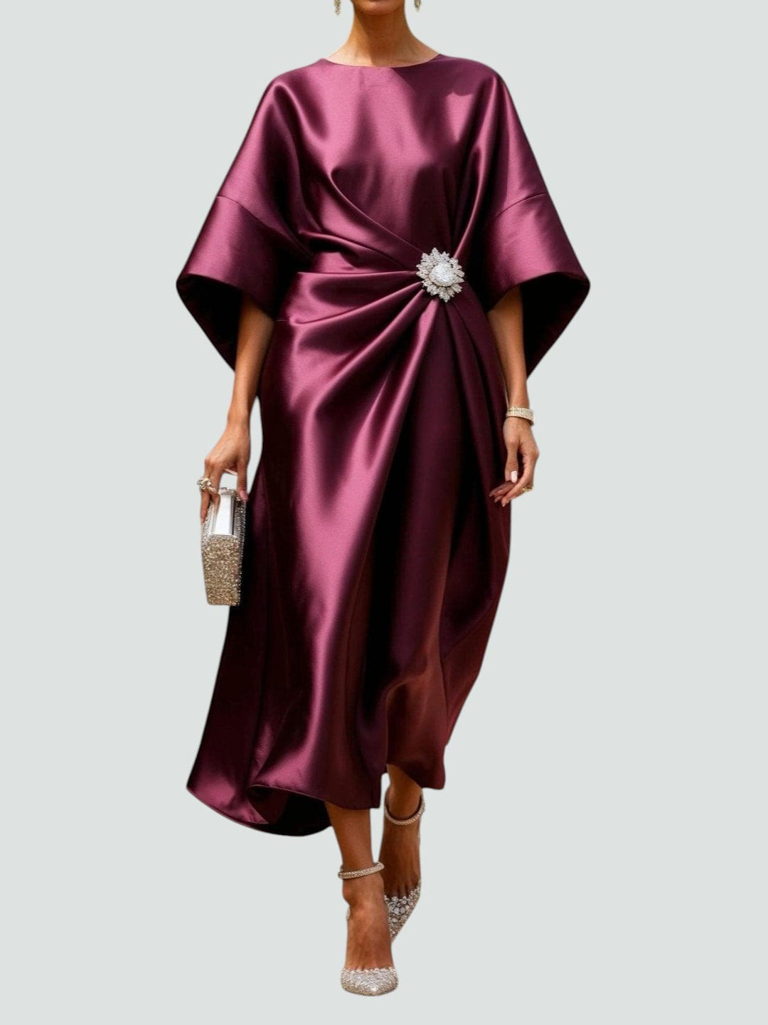 Isadora | Elegant Satin A Line Midi Dress