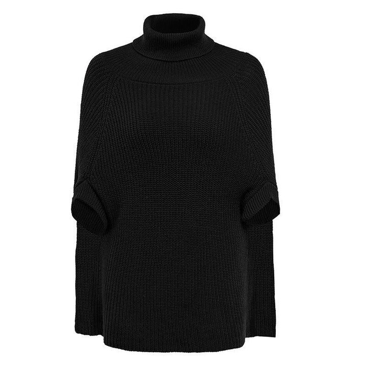 Women's Ribbed Knit Roll Neck Jumper with Cape Sleeves