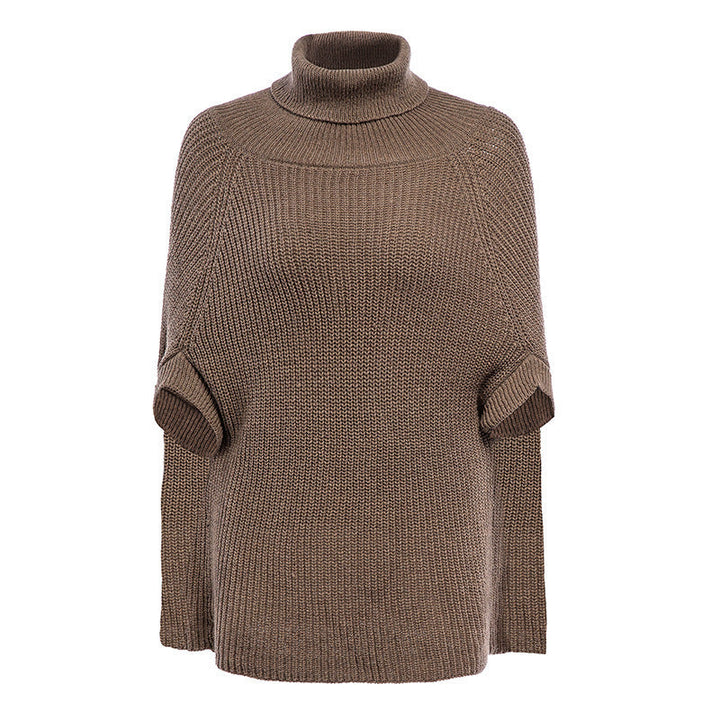 Women's Ribbed Knit Roll Neck Jumper with Cape Sleeves