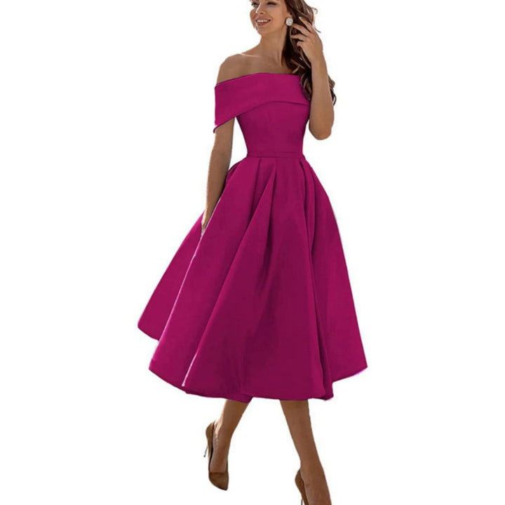 Valentina | Elegant Off Shoulder Evening Midi Dress