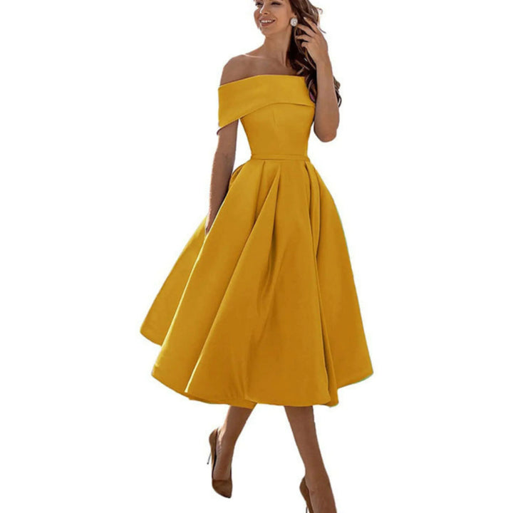 Valentina | Elegant Off Shoulder Evening Midi Dress