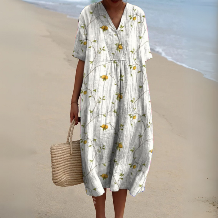 Women's Floral V-Neck Short Sleeve Maxi Dress