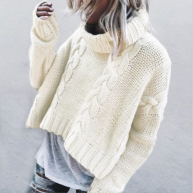 Women's Cable Knit Jumper with Roll Neck Collar