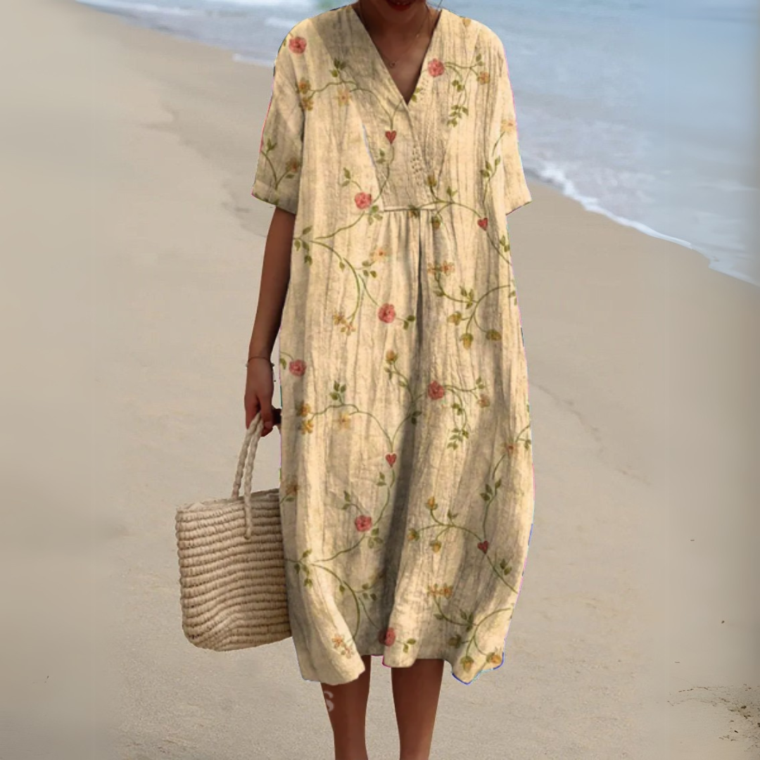 Women's Floral V-Neck Short Sleeve Maxi Dress