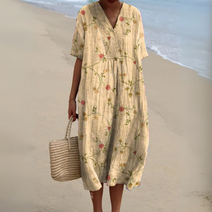 Women's Floral V-Neck Short Sleeve Maxi Dress