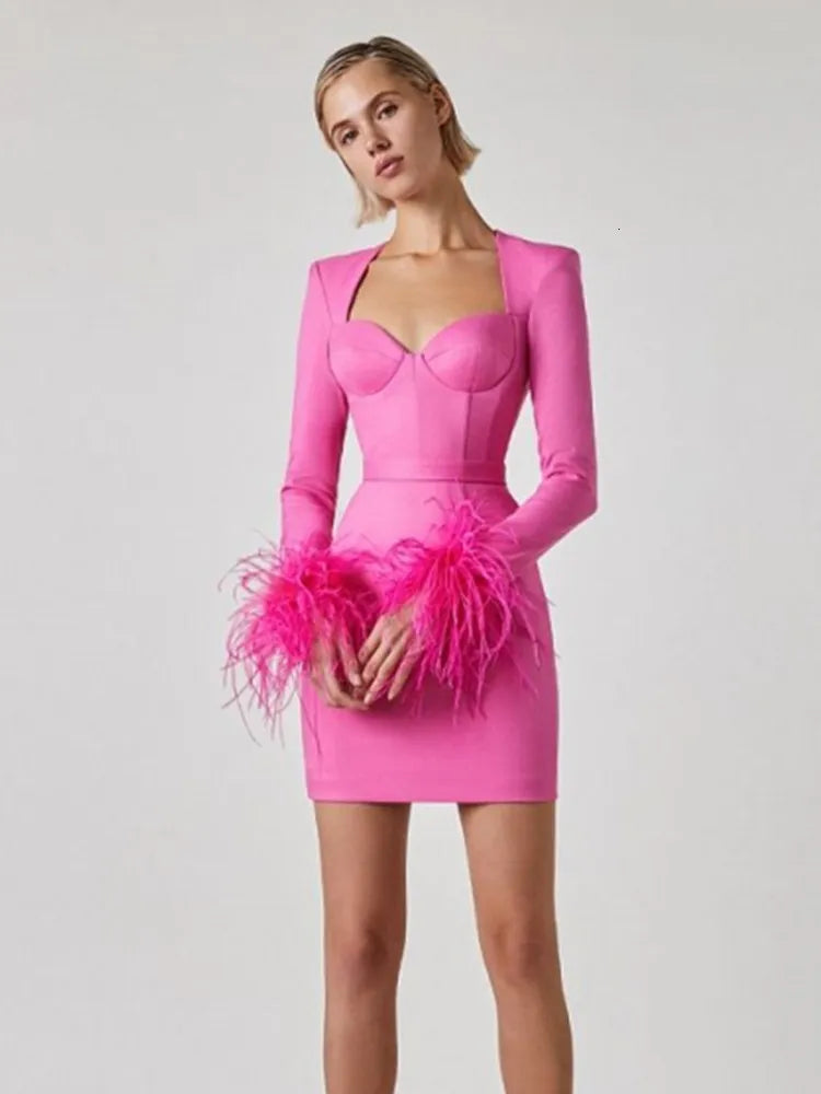 Daphne | Feather Cuff Cocktail Mini Dress