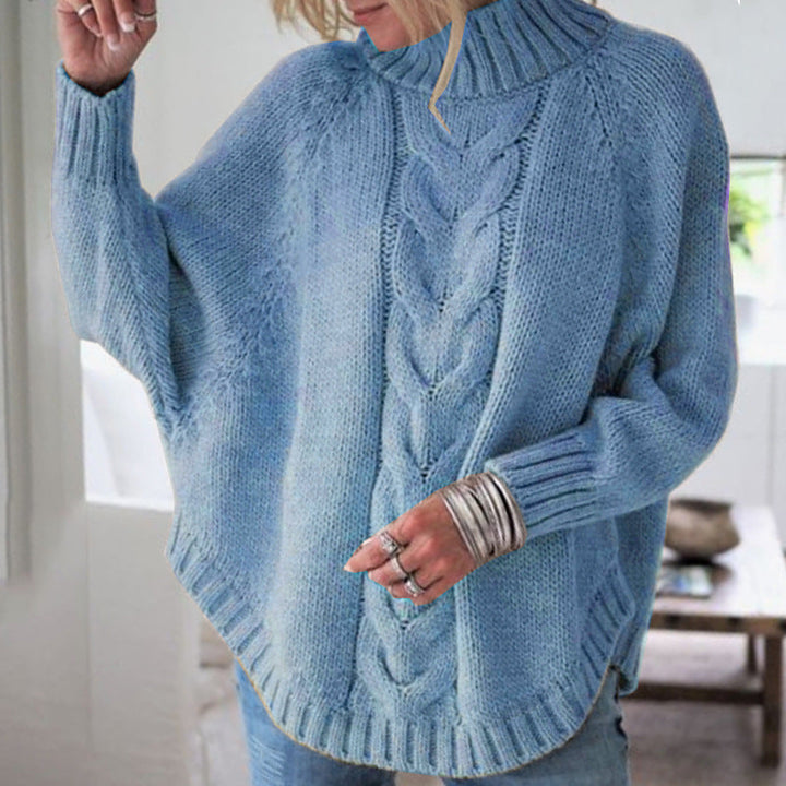 Women's Cable Knit Roll Neck Jumper with Batwing Sleeves