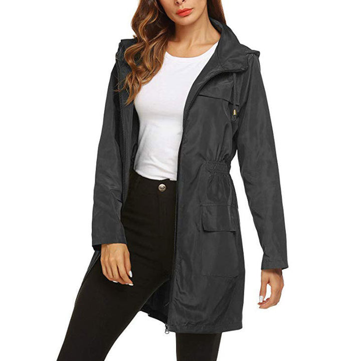 Women's Waterproof Hooded Raincoat with Drawstring Waist