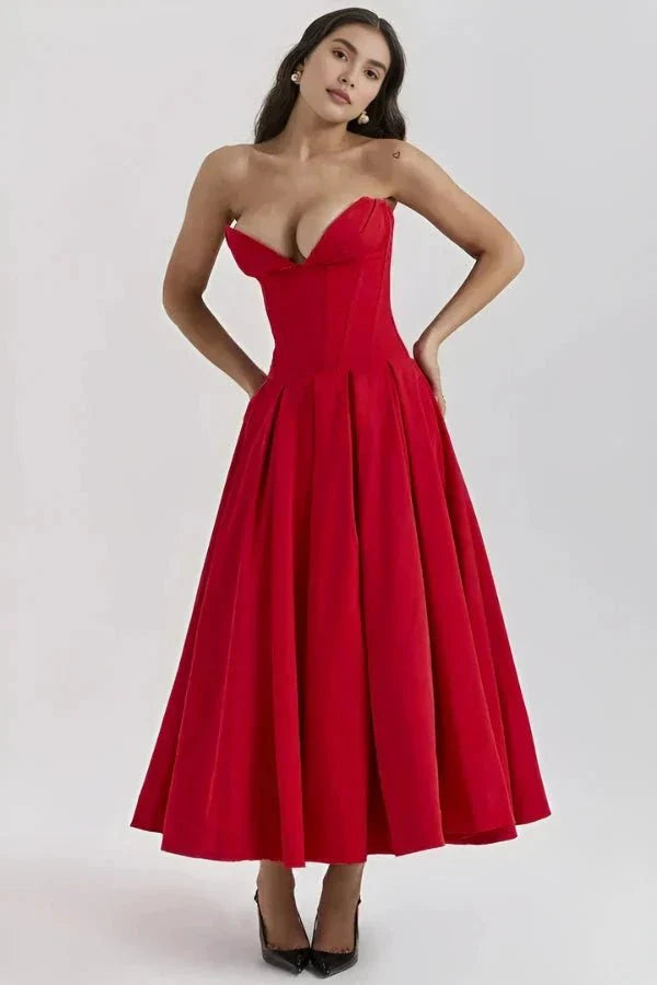 Strapless Corset Midi Dress for Women