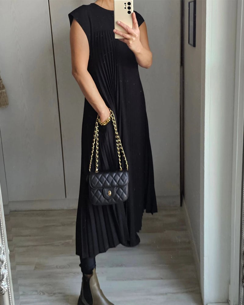 Sophia | Pleated Cap Sleeve Maxi Dress